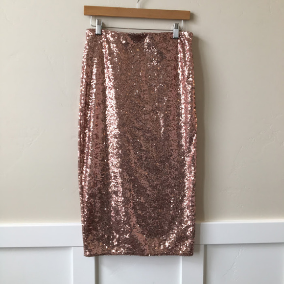 rose gold sequin midi skirt